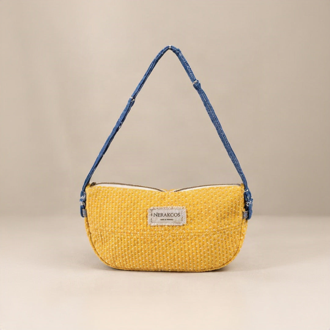 Nerakcos Yellow Bouclé Baguette Bag - front view, clean studio shot on neutral background