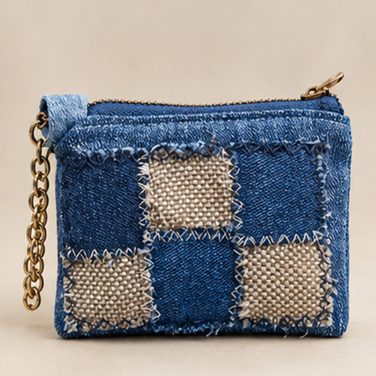 Nerakcos Upcycled Denim Patchwork Purse - front view