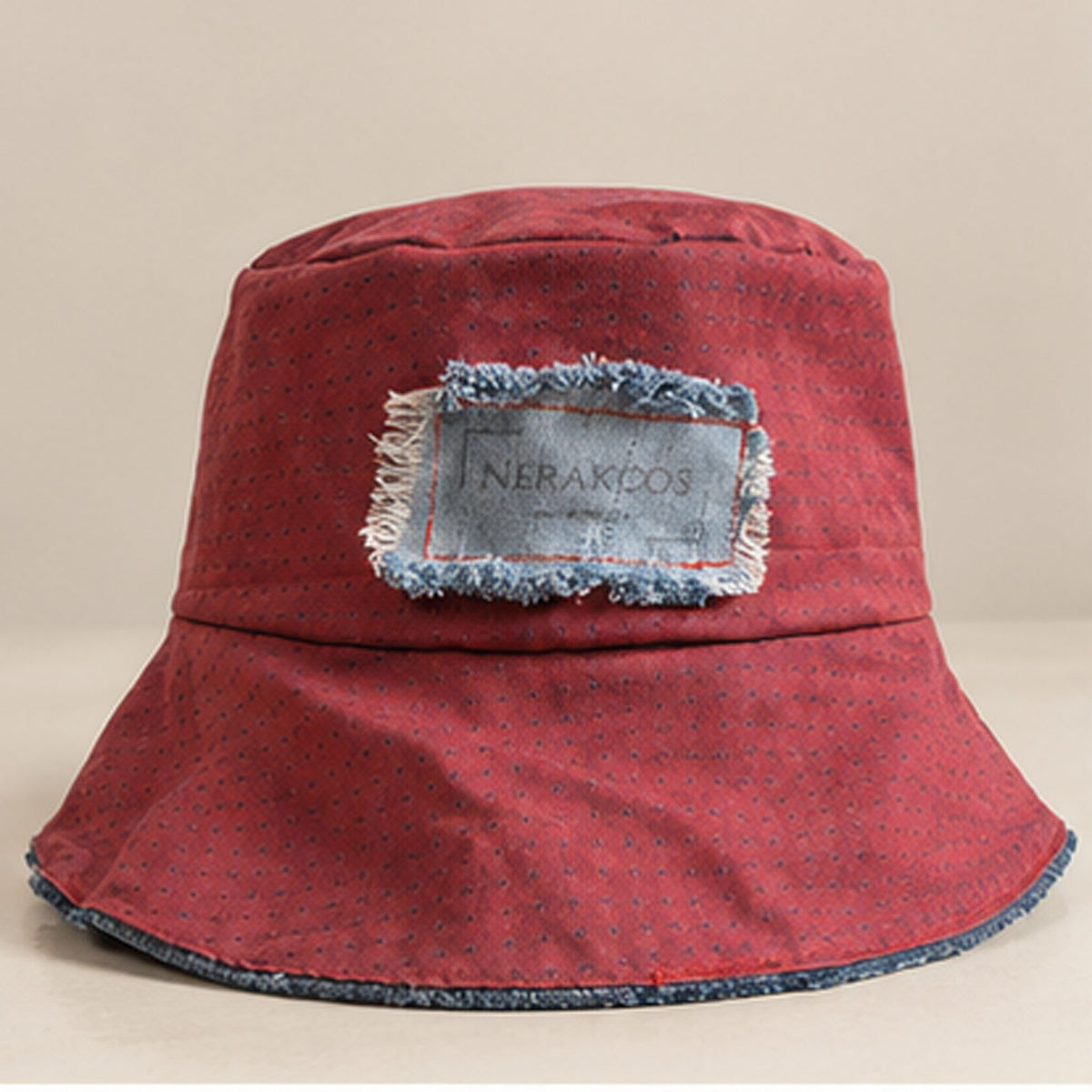 Upcycled Burgundy Denim Bucket Hat - top view