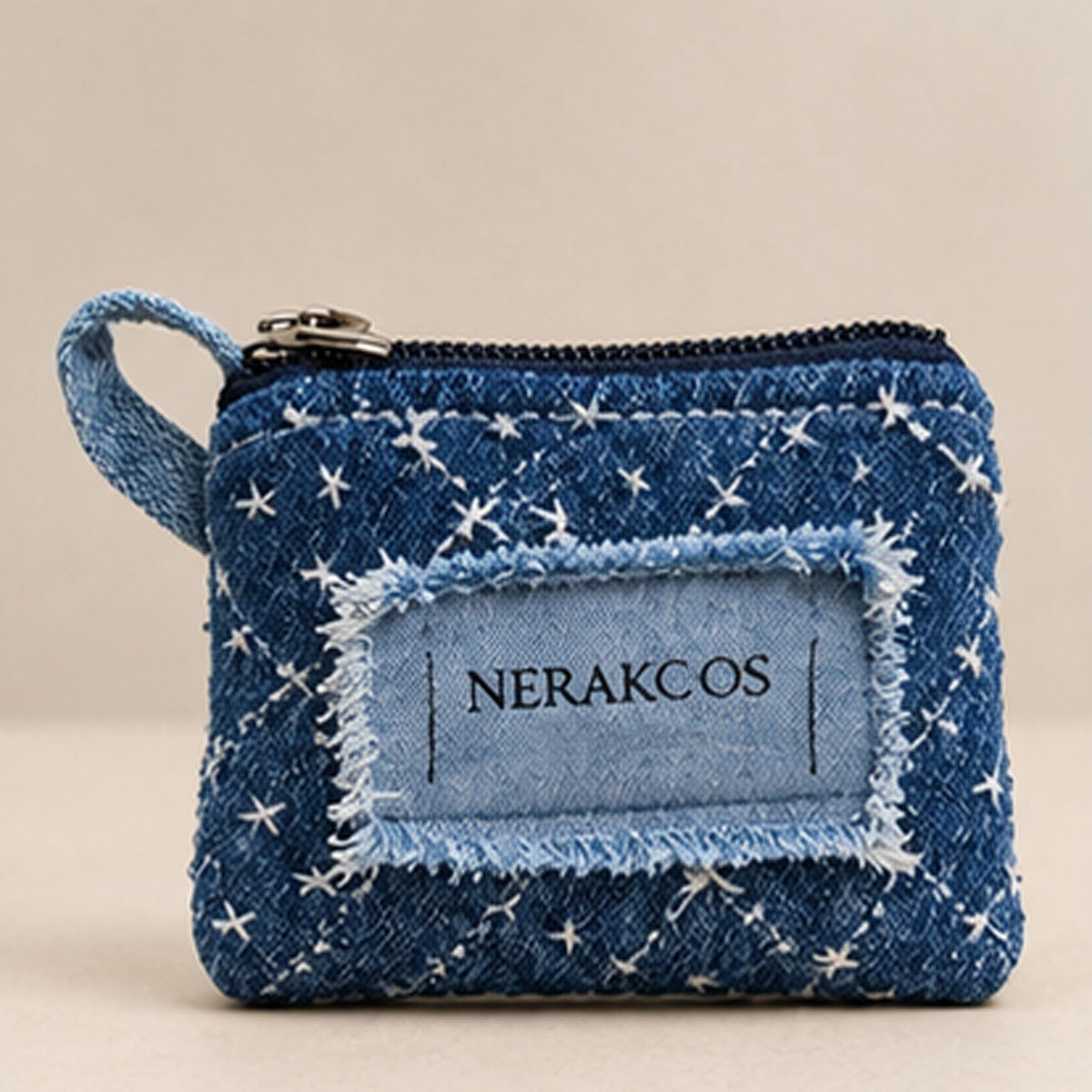 Nerakcos Blue Denim Star-Stitch Zip Purse