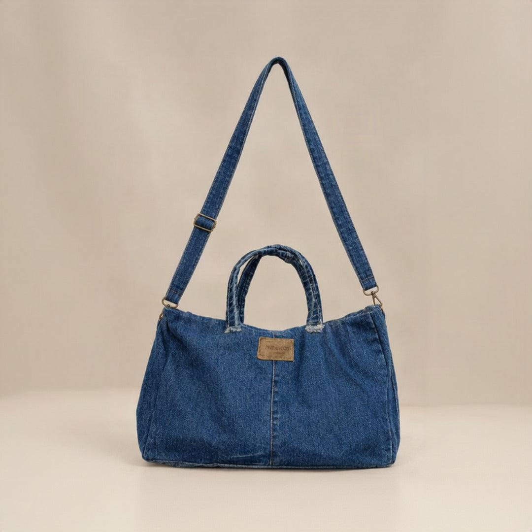 Nerakcos Blue Denim Tote Bag front view
