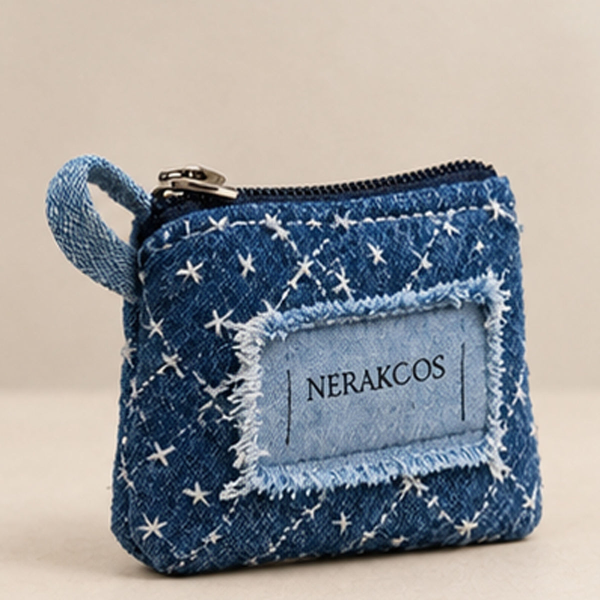 Nerakcos Blue Denim Star-Stitch Zip Purse