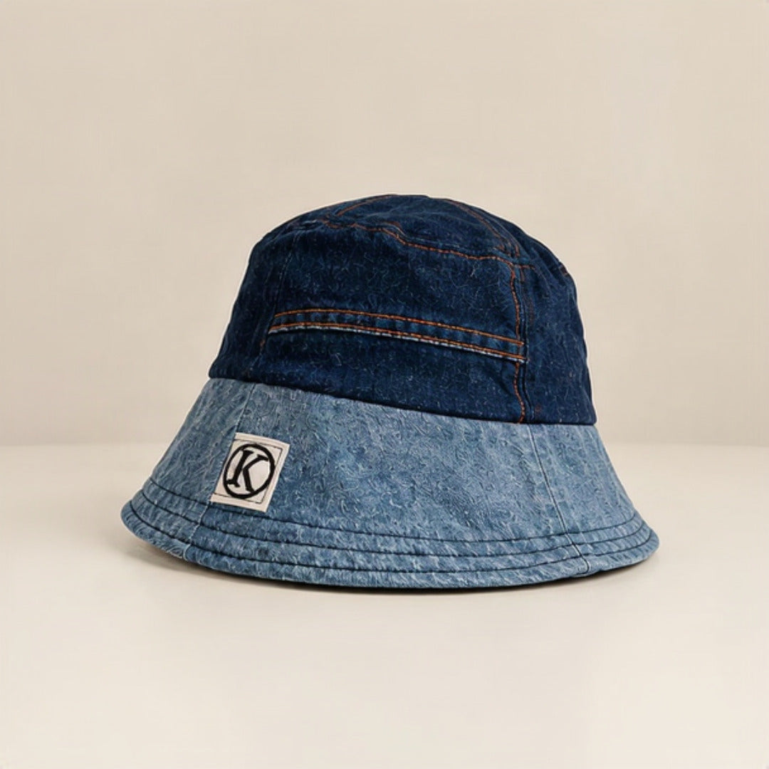 Upcycled Denim Bucket Hat - side view 2