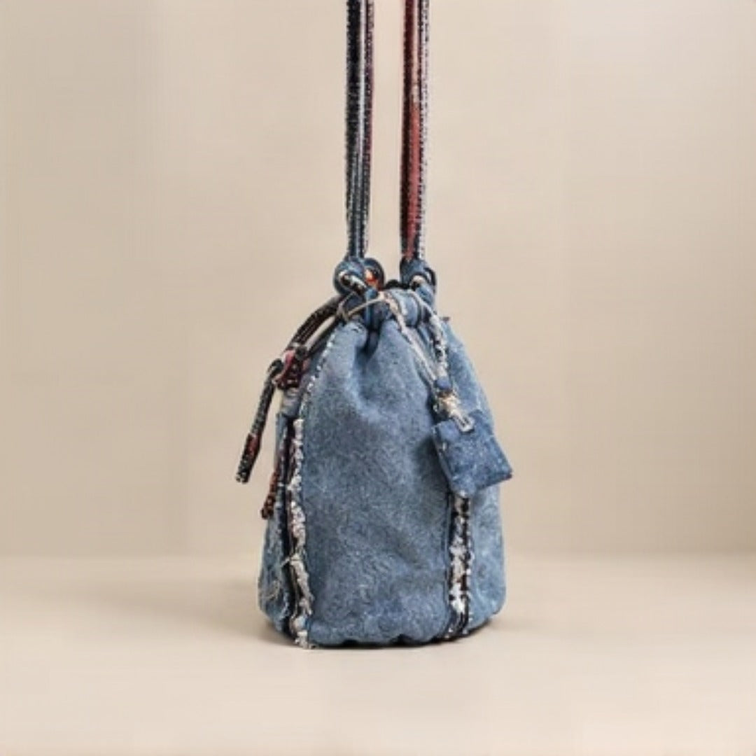 Nerakcos Denim Drawstring Bag - Back view