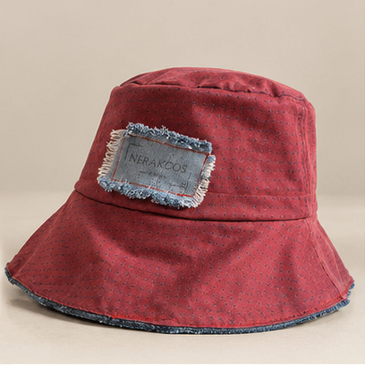 Upcycled Burgundy Denim Bucket Hat - side view 1