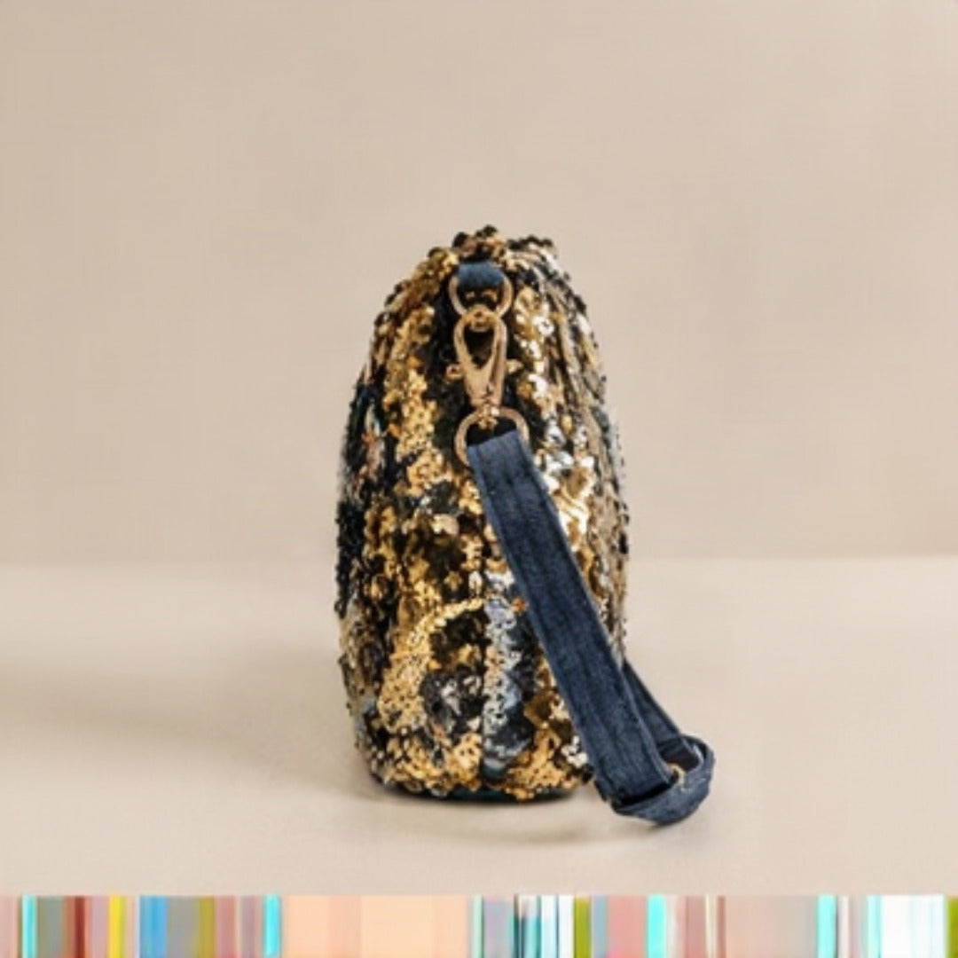 Nerakcos Gold Sequin Crossbody Bag - full front view without label, showing complete sequin coverage