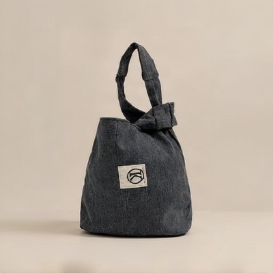 Nerakcos Black Knot Handle Denim Bucket Bag - side view