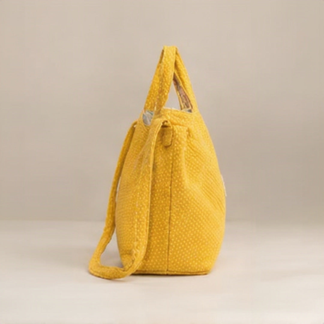 Nerakcos Yellow Bouclé Bucket Bag - side profile view