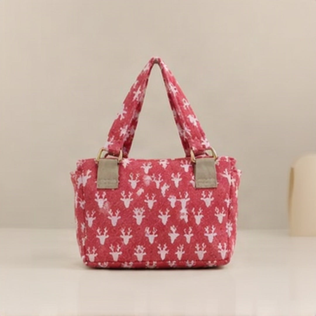Nerakcos Pink Reindeer Quilted Mini Bag - back view, clean silhouette on neutral background