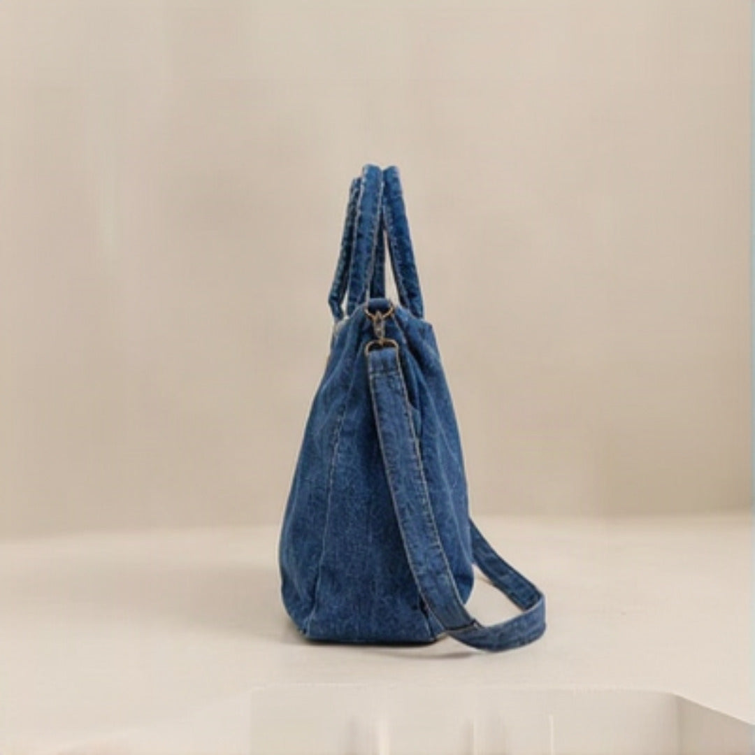 Nerakcos Blue Denim Tote Bag with crossbody strap