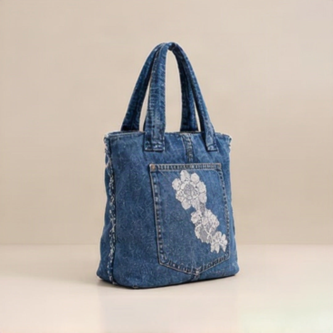Nerakcos Lace Tote Bag - side profile showing structure
