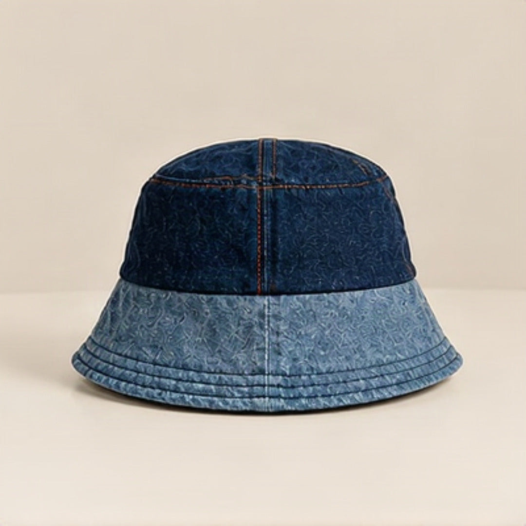 Upcycled Denim Bucket Hat - top view