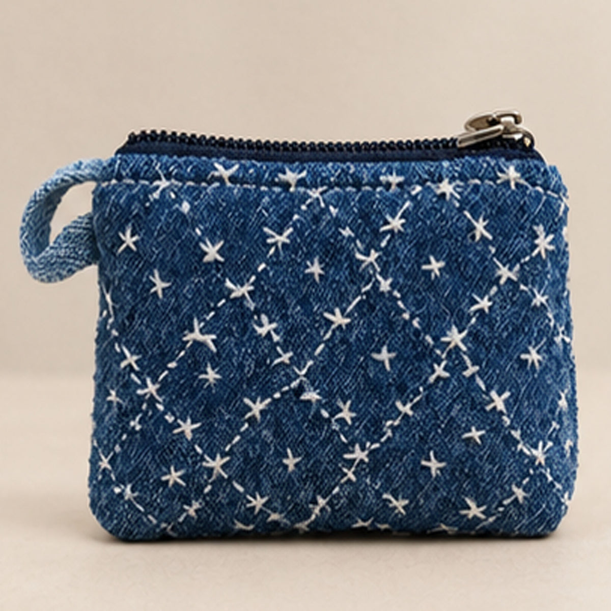 Nerakcos Blue Denim Star-Stitch Zip Purse