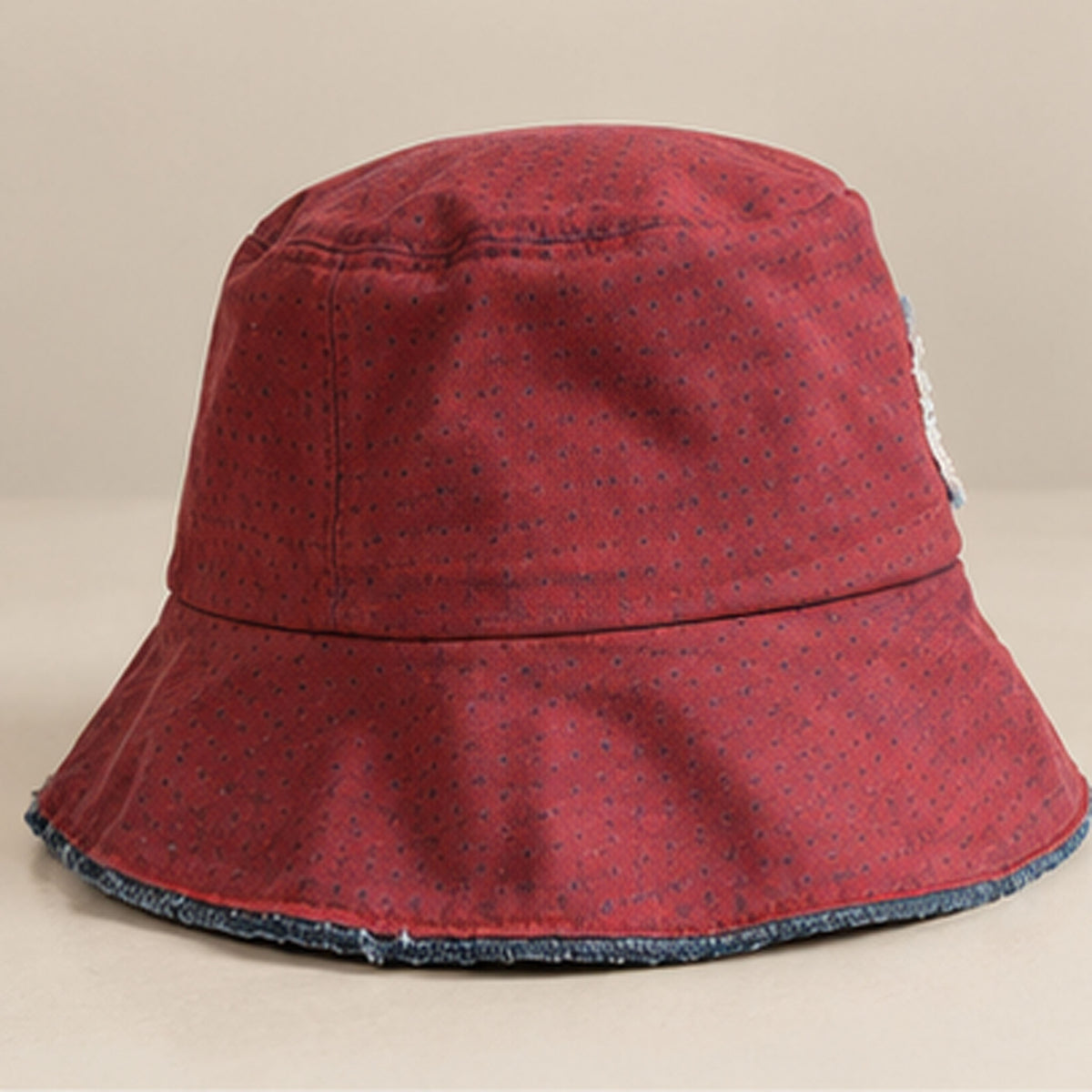 Upcycled Burgundy Denim Bucket Hat - front view