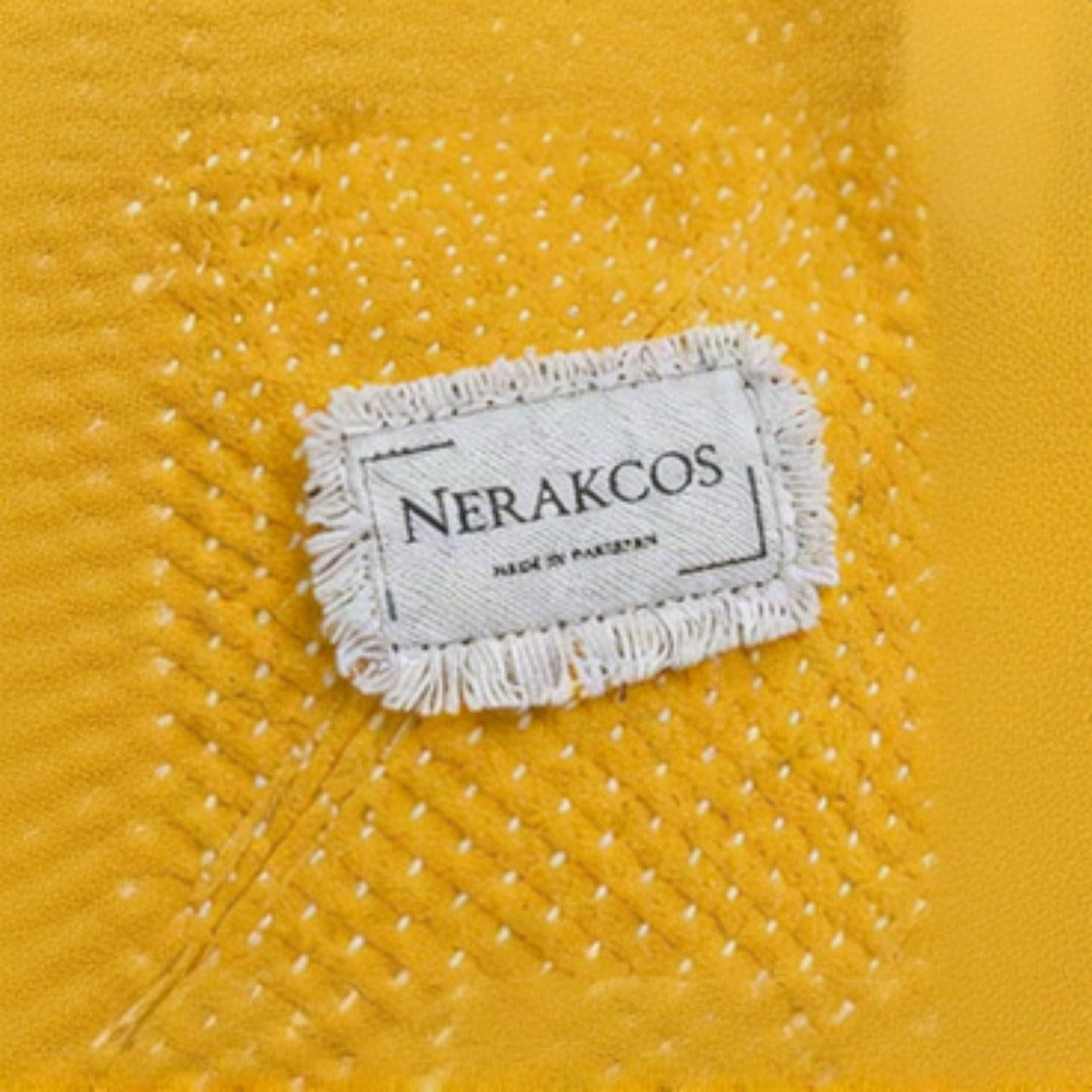 Nerakcos Yellow Bouclé Bag - back view, clean silhouette