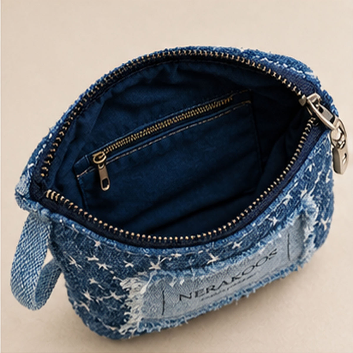 Nerakcos Blue Denim Star-Stitch Zip Purse