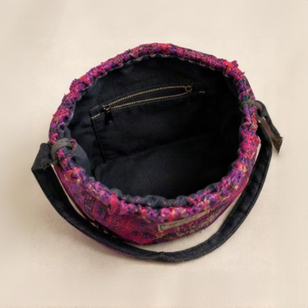 Close-up of twisted knot denim handle detail