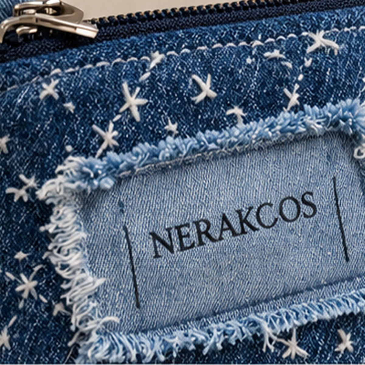 Nerakcos Blue Denim Star-Stitch Zip Purse