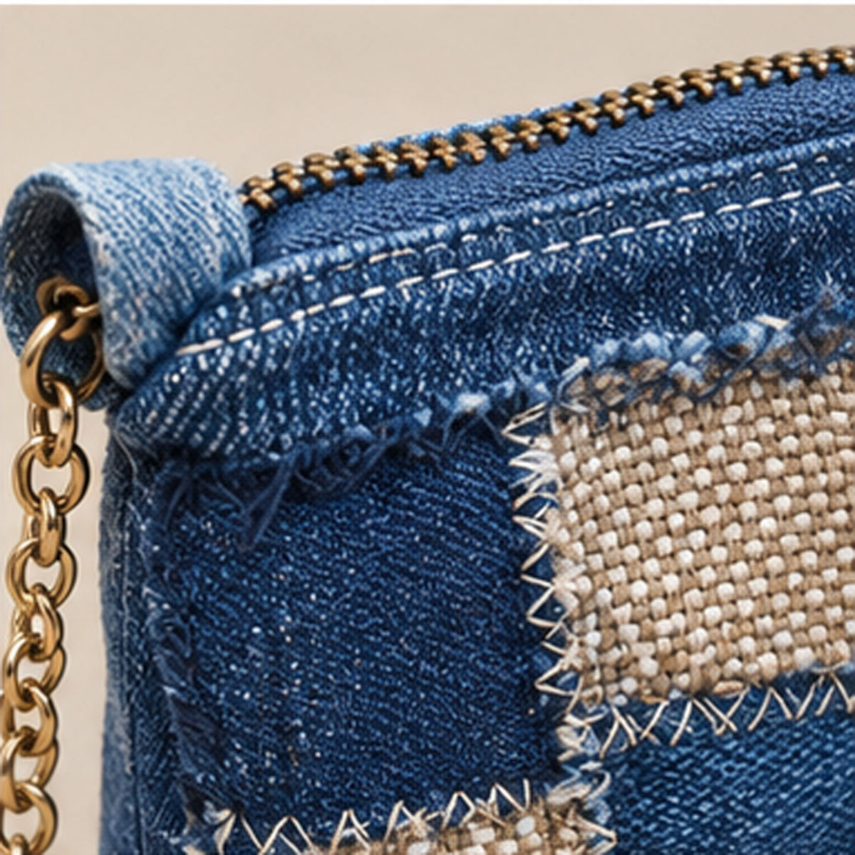 Nerakcos Upcycled Denim Patchwork Purse - lifestyle model