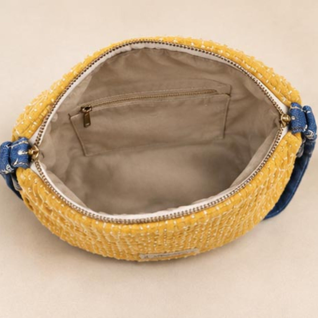 Nerakcos Yellow Bouclé Baguette Bag - back view clean silhouette