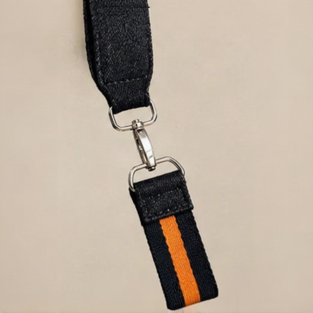 Nerakcos Black Denim Sport Bucket Bag - worn as crossbody, side angle
