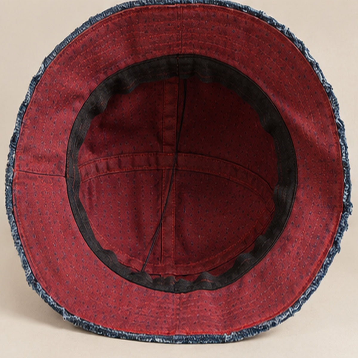 Upcycled Burgundy Denim Bucket Hat - lifestyle shot model