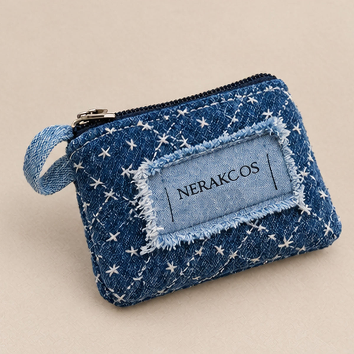 Nerakcos Blue Denim Star-Stitch Zip Purse