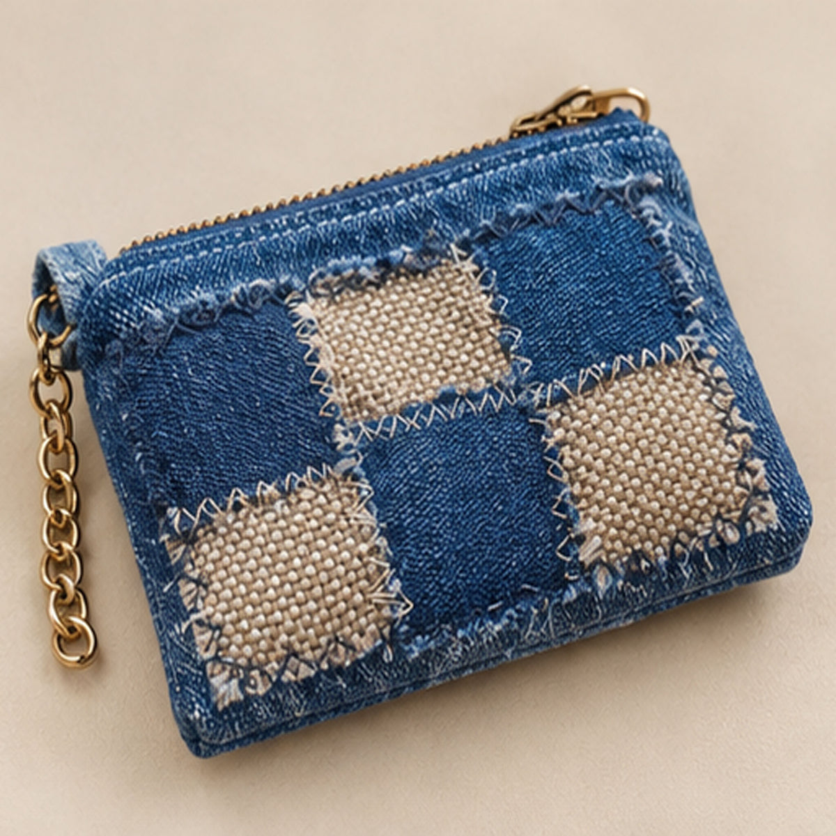 Nerakcos Upcycled Denim Patchwork Purse - angle view