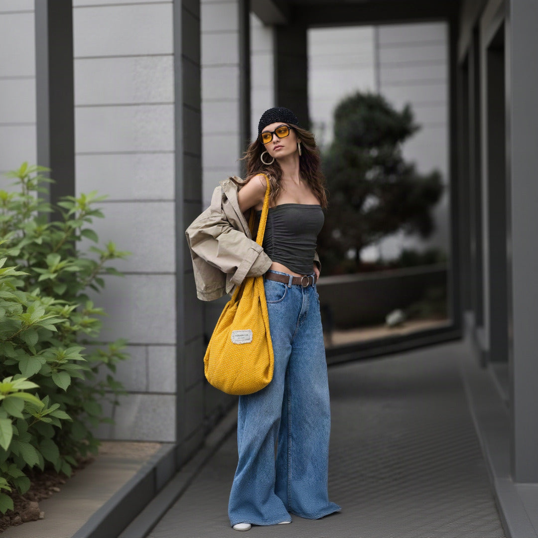 Nerakcos Yellow Bouclé Bag - lifestyle flat lay