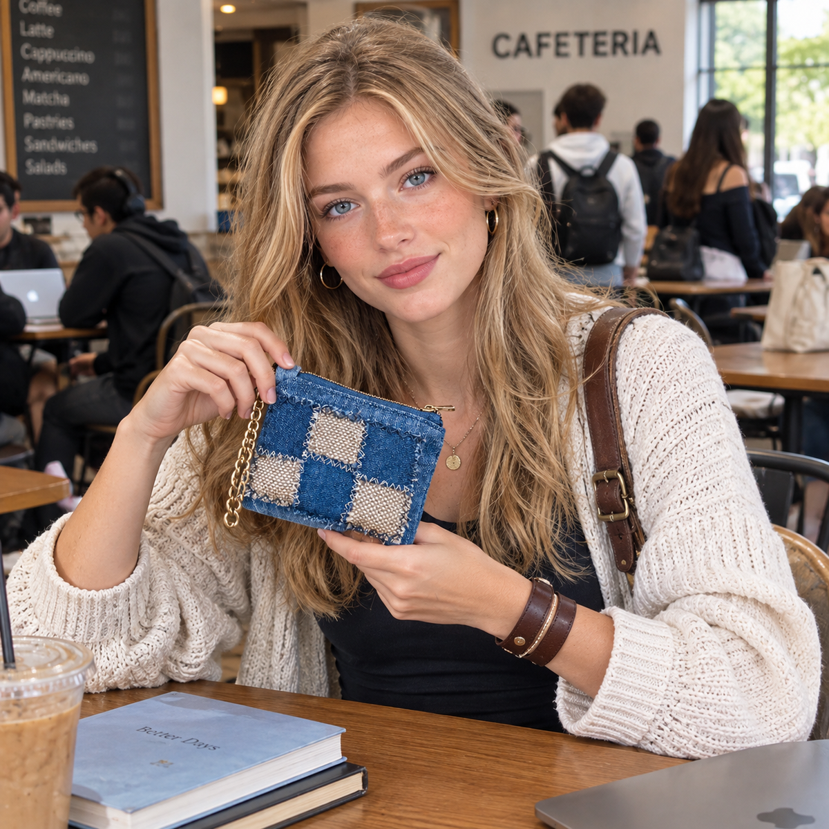 Nerakcos Upcycled Denim Patchwork Purse - full view